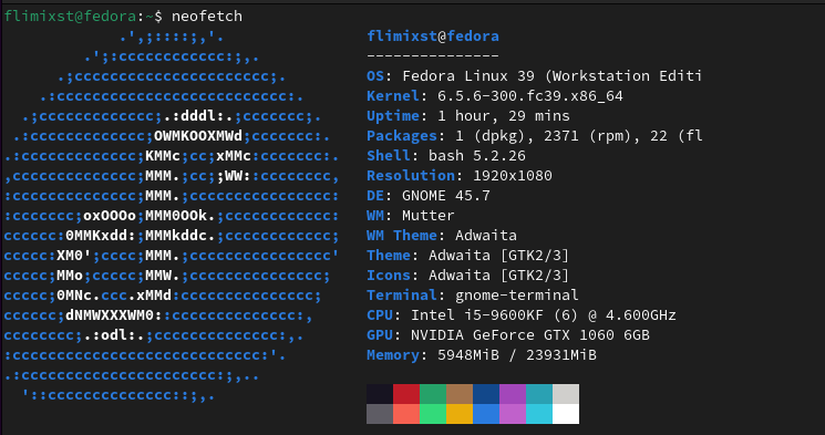 Screenshot of a neofetch on my pc